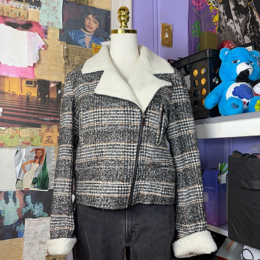 Sherpa Collar Plaid Moto Jacket